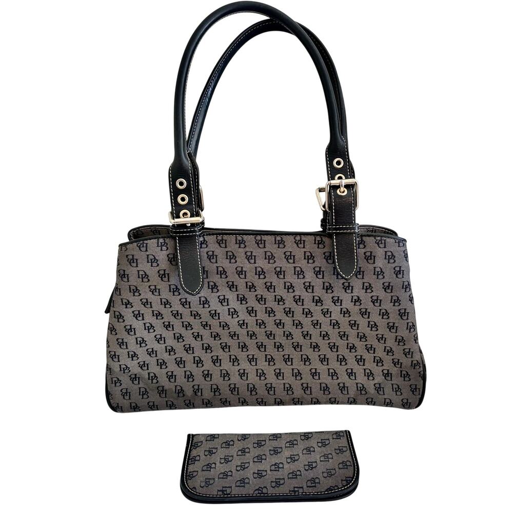 Vintage Y2K Dooney & Bourke Fabric Leather Logo Signature Satchel Handbag Tote